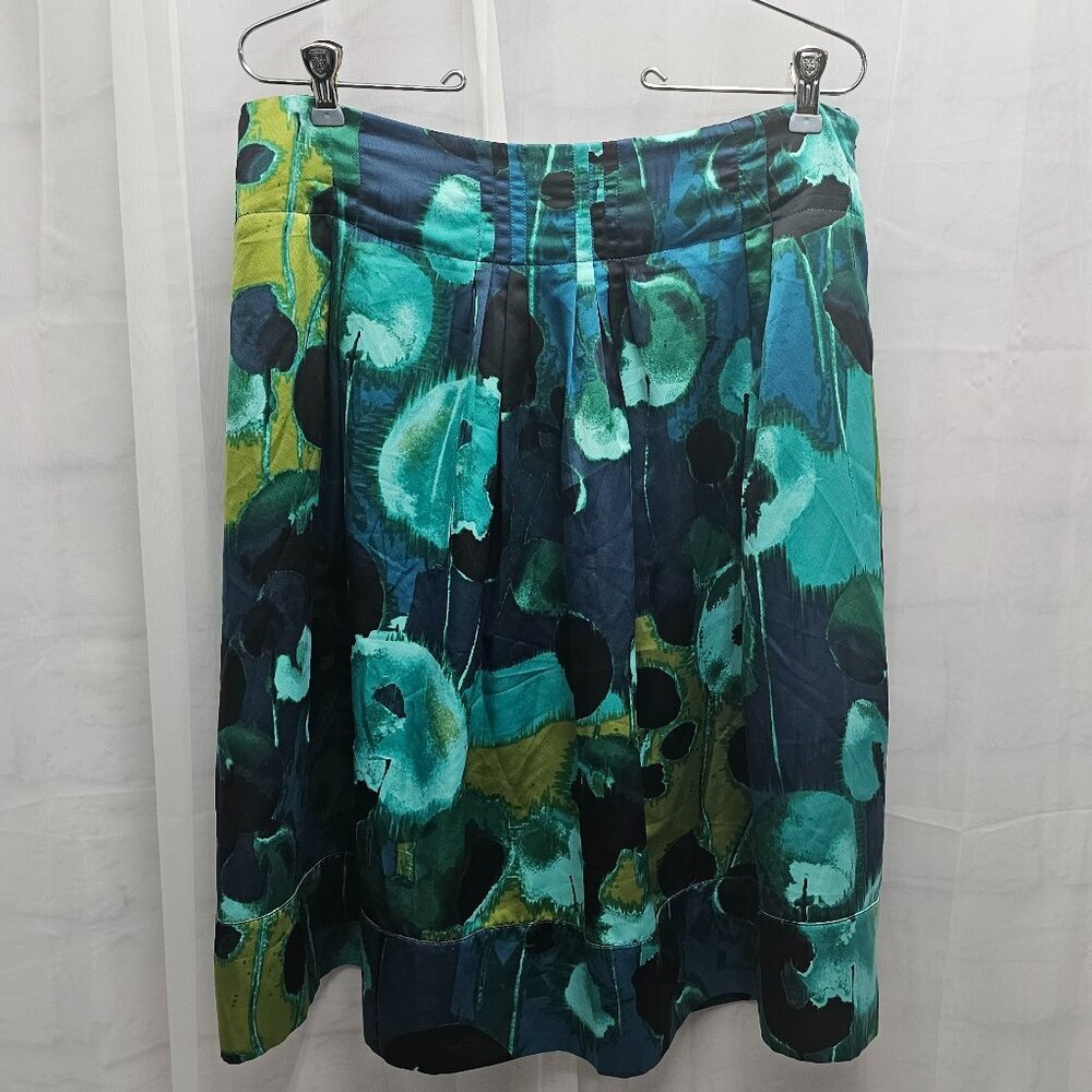 Worthington Blue Green Abstract Retro Goth Boho A-Line Skirt 12